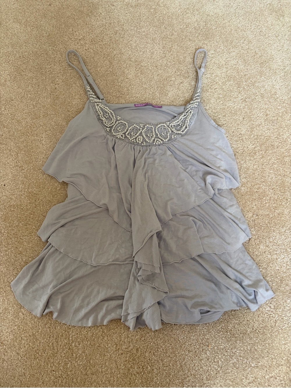 Smart Set Beaded Neckline Layered Light Grey Camisole